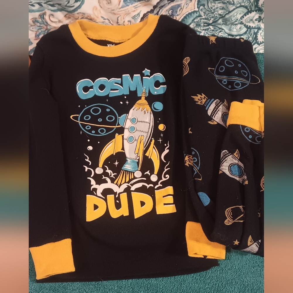 Kidgets Black and Yellow Cosmic Dude Space Pajama Set Boys 4t